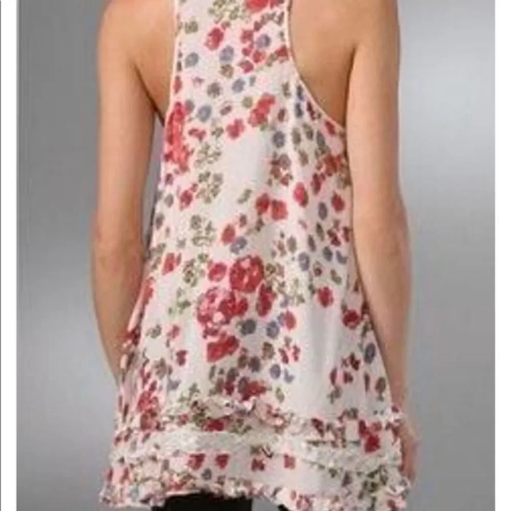Free People Floral Ruffle Tiered racerback cream with red flowers- Size Small